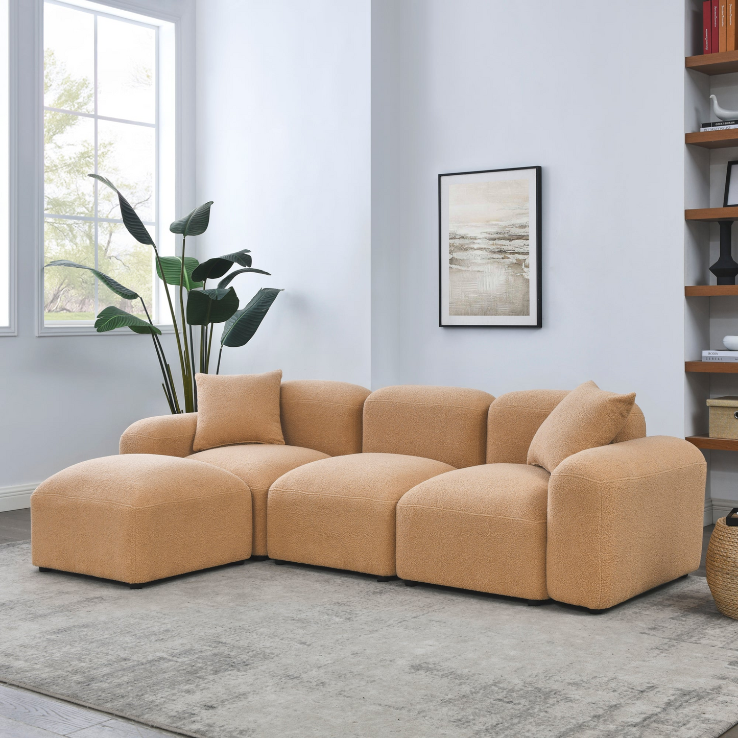 L-Shape Modular Sectional Sofa, DIY Combination, Teddy Fabric, Camel - Comfort and Versatility for Your Living Space