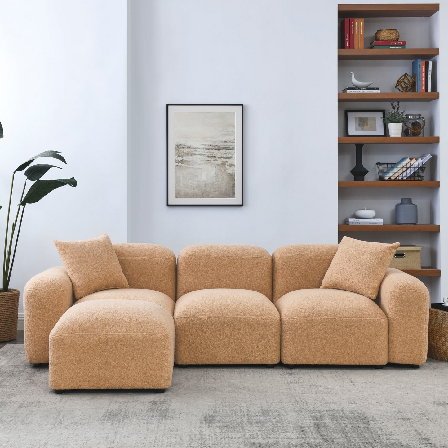 L-Shape Modular Sectional Sofa, DIY Combination, Teddy Fabric, Camel - Comfort and Versatility for Your Living Space