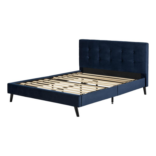 Maliza Upholstered Complete Platform Bed, Navy Blue - Glam Velvet Bed | South Shore