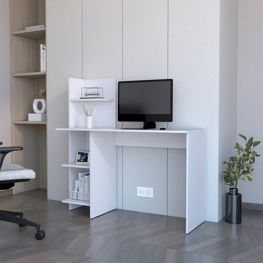 Desk Wichita,Desk, Four Shelves, White Finish