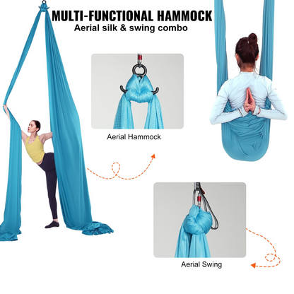 VEVOR Aerial Yoga Hammock & Swing, 5.5 Yards, Aerial Yoga Starter Kit with 100gsm Nylon Fabric, Full Rigging Hardware & Easy Set-up Guide, Antigravity Flying for All Levels Fitness Bodybuilding, Blue