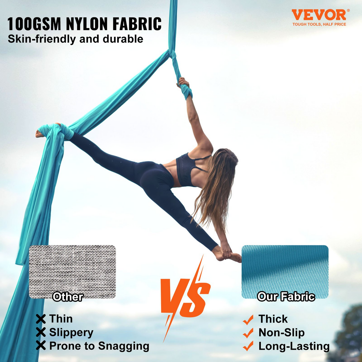 VEVOR Aerial Silk & Yoga Swing, 11 Yards, Aerial Yoga Hammock Kit with 100gsm Nylon Fabric, Full Rigging Hardware & Easy Set-up Guide, Antigravity Flying for All Levels Fitness Bodybuilding, Blue