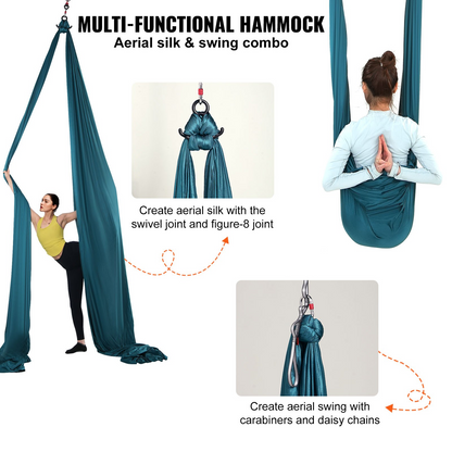 VEVOR Aerial Silk & Yoga Swing, 11 Yards, Aerial Yoga Hammock Kit with 100gsm Nylon Fabric, Full Rigging Hardware & Easy Set-up Guide, Antigravity Flying for All Levels Fitness Bodybuilding, Green