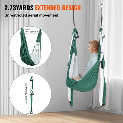 VEVOR Aerial Yoga Swing Set, 2.7 Yards Yoga Hammock Hanging Swing Aerial Sling Inversion Fly Kit Trapeze Inversion Equipment with Ceiling Mount Accessories, Max 661.38 lbs Load Capacity, Green/White