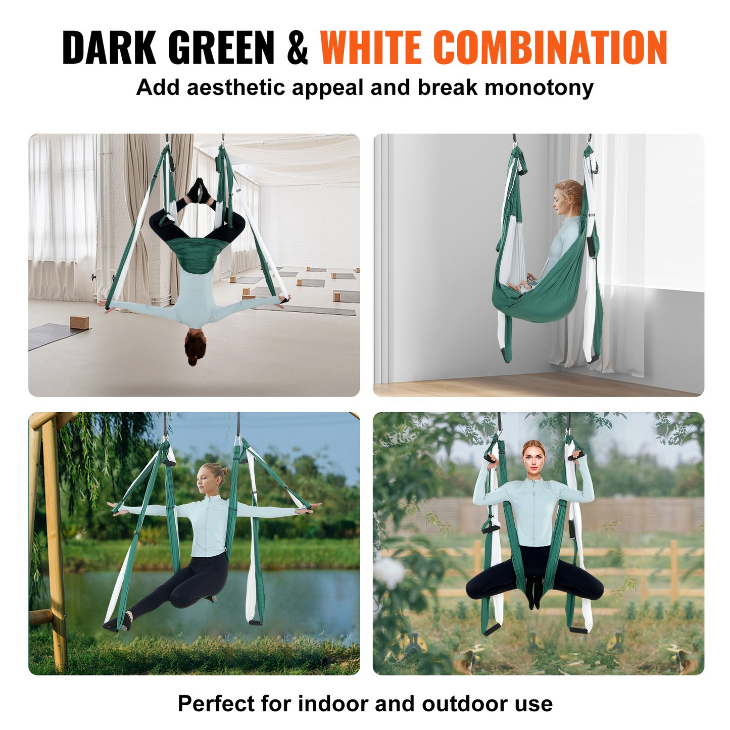 VEVOR Aerial Yoga Swing Set, 2.7 Yards Yoga Hammock Hanging Swing Aerial Sling Inversion Fly Kit Trapeze Inversion Equipment with Ceiling Mount Accessories, Max 661.38 lbs Load Capacity, Green/White