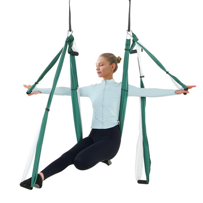 VEVOR Aerial Yoga Swing Set, 2.7 Yards Yoga Hammock Hanging Swing Aerial Sling Inversion Fly Kit Trapeze Inversion Equipment with Ceiling Mount Accessories, Max 661.38 lbs Load Capacity, Green/White