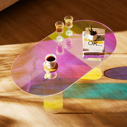 VEVOR Acrylic Coffee Table, Iridescent Acrylic End Table, 13.8 inch high Colorful Acrylic Side Table, for Coffee, Drink, Food, Snack used in Living Room, Courtyard, Terrace