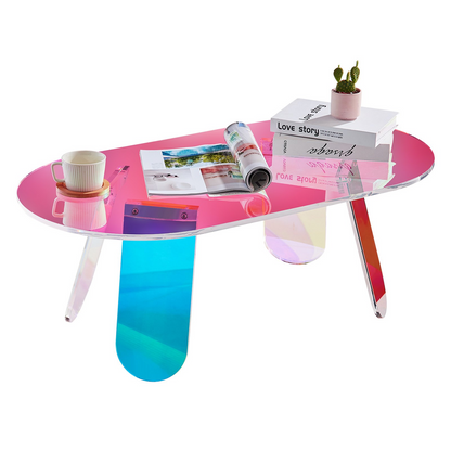 VEVOR Acrylic Coffee Table, Iridescent Acrylic End Table, 13.8 inch high Colorful Acrylic Side Table, for Coffee, Drink, Food, Snack used in Living Room, Courtyard, Terrace