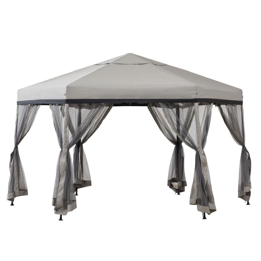 Outdoor Portable Hexagon Steel Frame Soft Top Pop Up Gazebo with Instant Canopy/Tent - Sunjoy