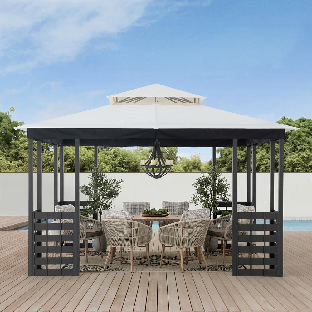 Brook Park Outdoor Patio Steel Frame 2-Tier Soft Top Gazebo with Canopy Roof