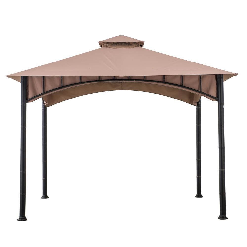 Outdoor Patio Black Bamboo Shape Steel Frame 2-Tier Soft Top Gazebo with Canopy