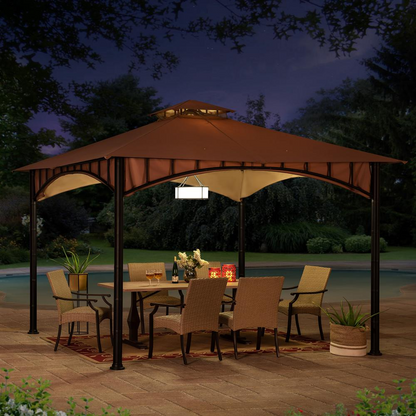 Outdoor Patio Black Bamboo Shape Steel Frame 2-Tier Soft Top Gazebo with Canopy