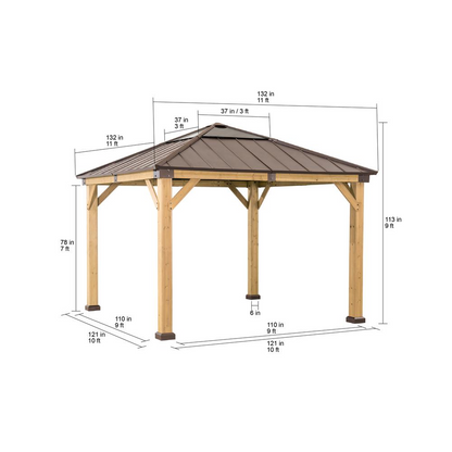 Outdoor Patio Cedar Framed Gazebo with Steel and Polycarbonate Hip Roof Hardtop