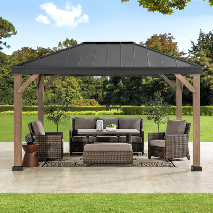 Sunjoy Cedarville 11 x 13 ft Outdoor Black Steel Hardtop Gazebo with Skylight