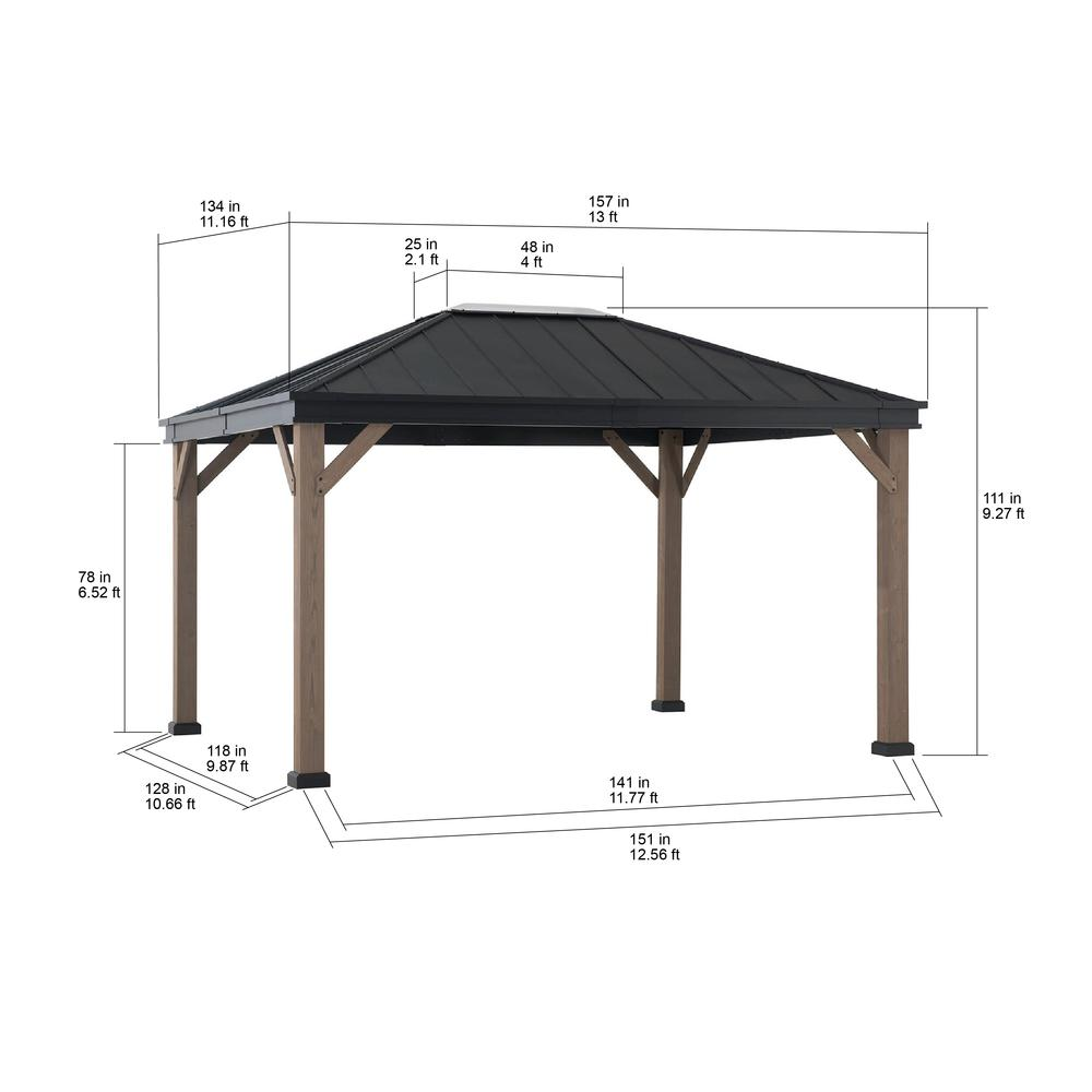 Sunjoy Cedarville 11 x 13 ft Outdoor Black Steel Hardtop Gazebo with Skylight