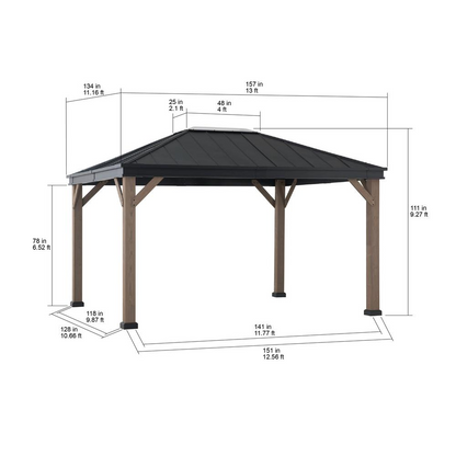 Sunjoy Cedarville 11 x 13 ft Outdoor Black Steel Hardtop Gazebo with Skylight