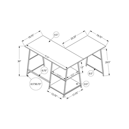 Industrial-Style L-Shaped Computer Desk with Storage Shelves - White Marble Finish