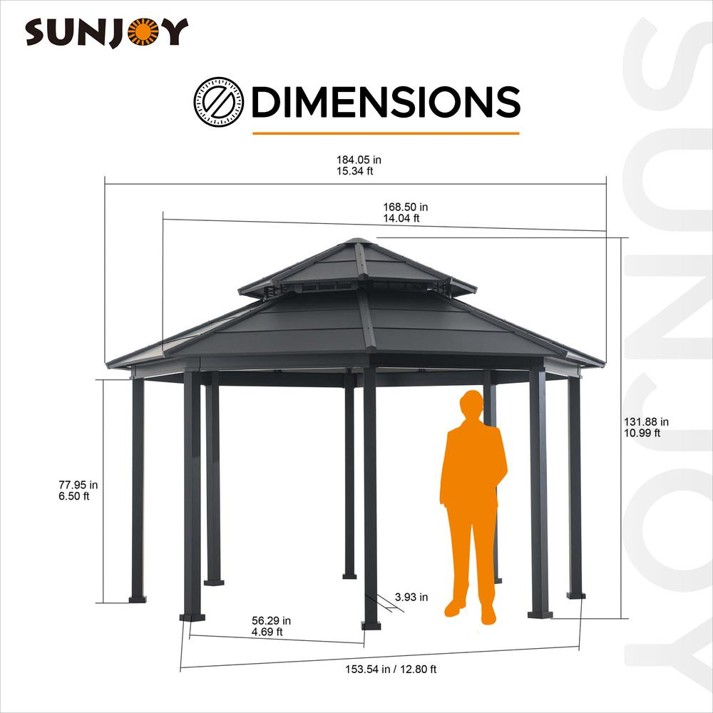 Sunjoy 15 x 15 ft. Outdoor Hardtop Octagon Double Tiered Metal Gazebo