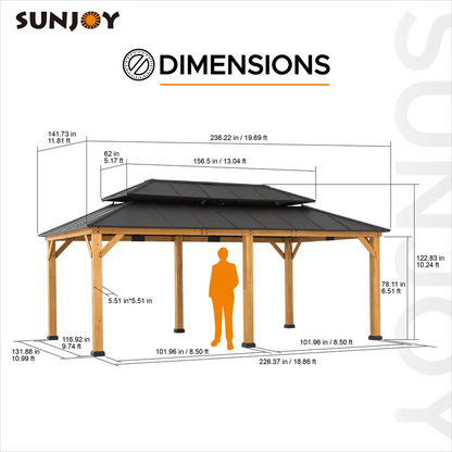 Sunjoy 12 ft. x 20 ft. Cedar Framed Gazebo with Aluminum Hardtop