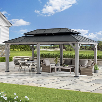 Elegant Outdoor Retreat: Cedar Framed Wooden Gazebo with Aluminum Hardtop for Patios