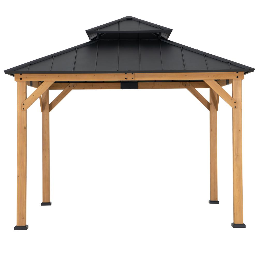 Upgrade Your Outdoor Living: Wood Gazebo with 2-Tier Metal Roof for Patios & Backyards in Black