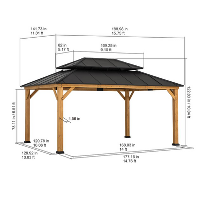 Sunjoy 12x16 ft. Wood Outdoor Patio Steel Hardtop Gazebo