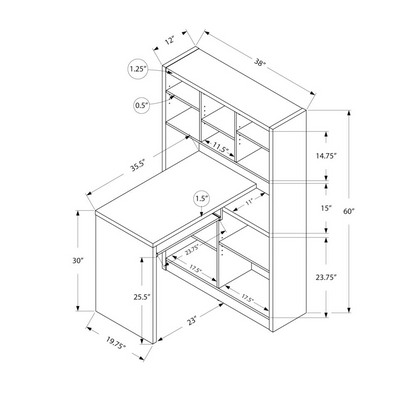 Contemporary Computer Desk with Bookcase and Storage Shelves for Home Office