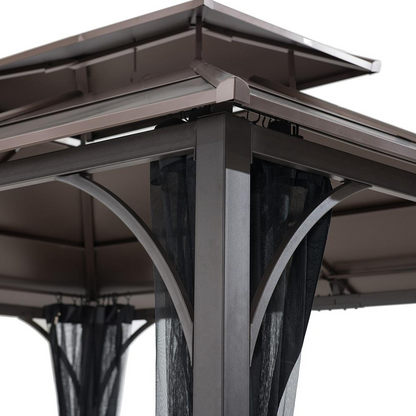 Outdoor Patio Steel Frame 2-Tier Hardtop Roof Gazebo with Ceiling Hook