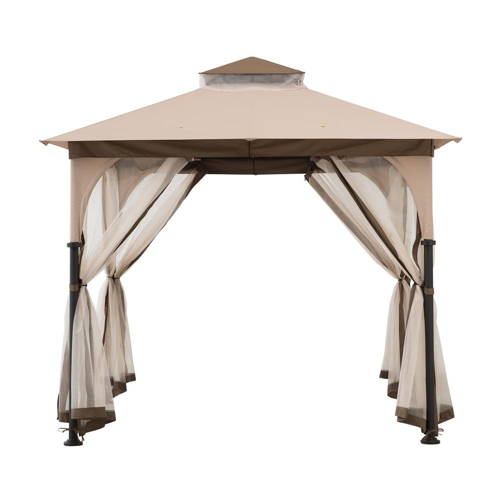 Patio 9.5 ft. x 9.5 ft. Tan and Brown 2-tone Steel Gazebo - Create Your Outdoor Oasis