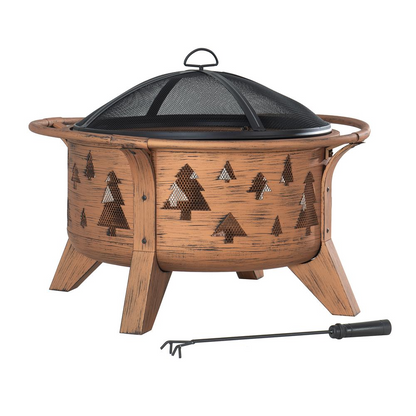 Sunjoy 30" Outdoor Wood-Burning Fire Pit, Durable Steel with Tree Design