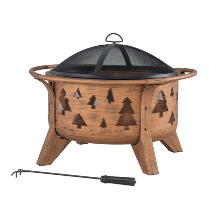 Sunjoy 30" Outdoor Wood-Burning Fire Pit, Durable Steel with Tree Design