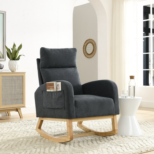 27.6"W Modern Accent High Backrest Living Room Lounge Arm Rocking Chair, Two Side Pocket