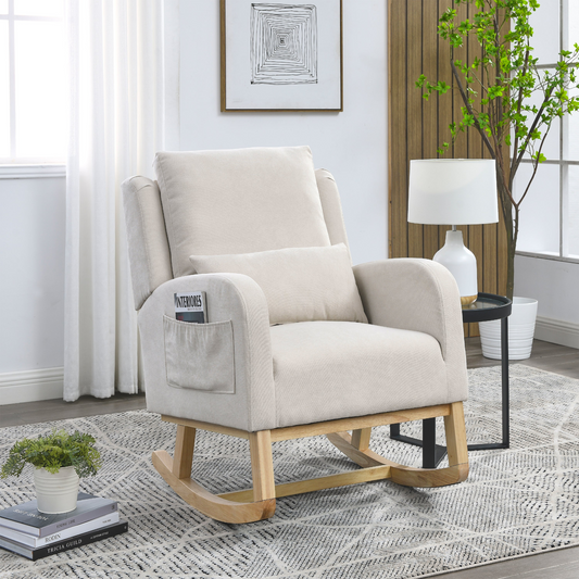 27.5"W Modern Accent High Back Living Room Casual Armchair Rocker with Lumbar Pillow and Side Pockets