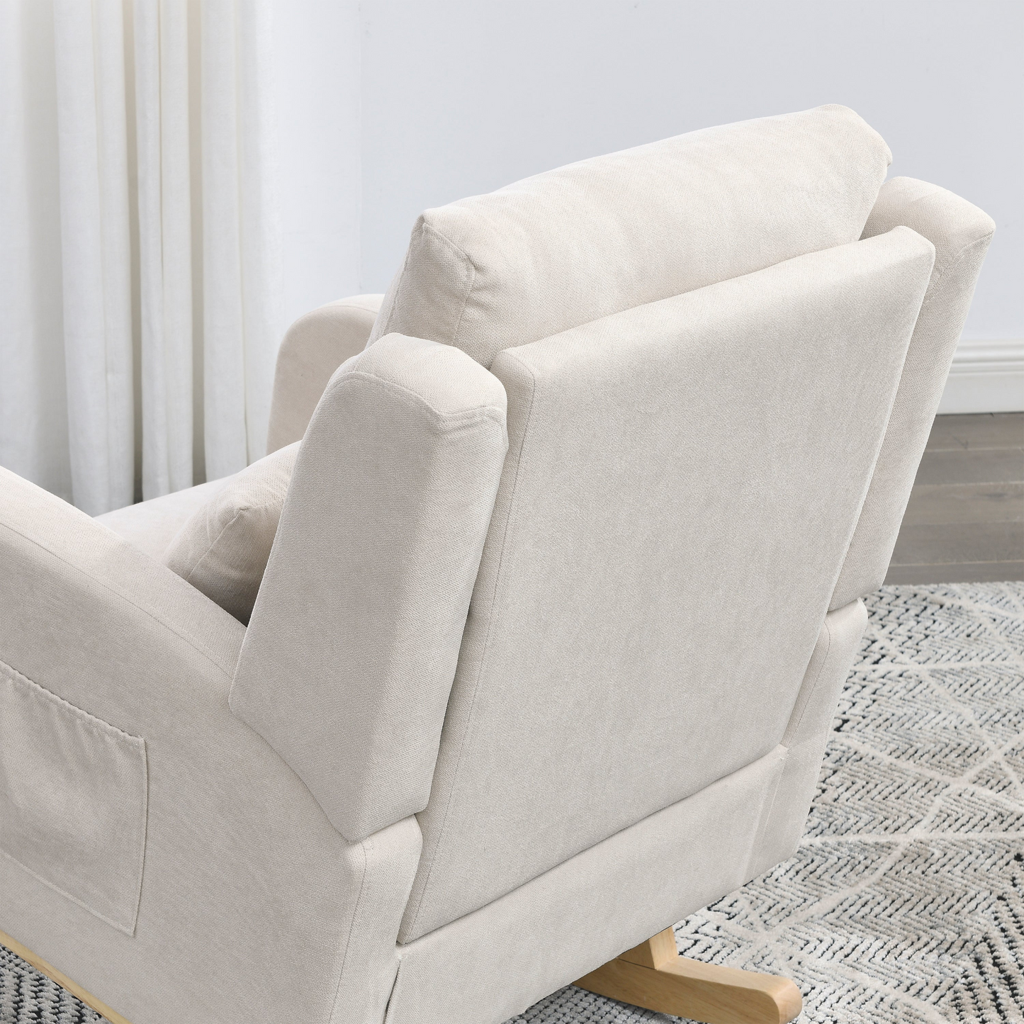 27.5"W Modern Accent High Back Living Room Casual Armchair Rocker with Lumbar Pillow and Side Pockets