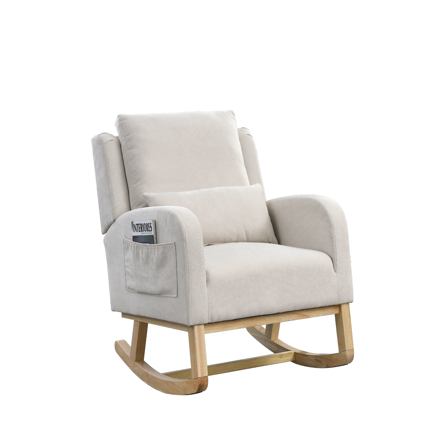 27.5"W Modern Accent High Back Living Room Casual Armchair Rocker with Lumbar Pillow and Side Pockets