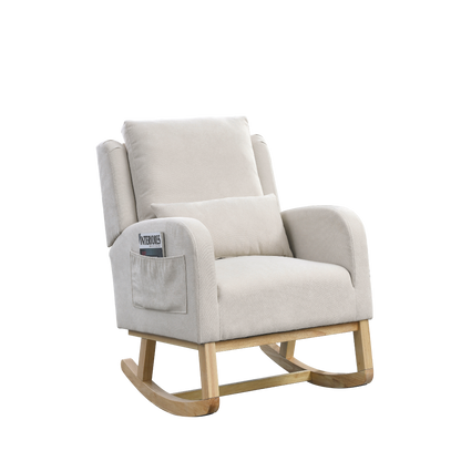 27.5"W Modern Accent High Back Living Room Casual Armchair Rocker with Lumbar Pillow and Side Pockets