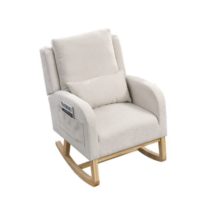 27.5"W Modern Accent High Back Living Room Casual Armchair Rocker with Lumbar Pillow and Side Pockets