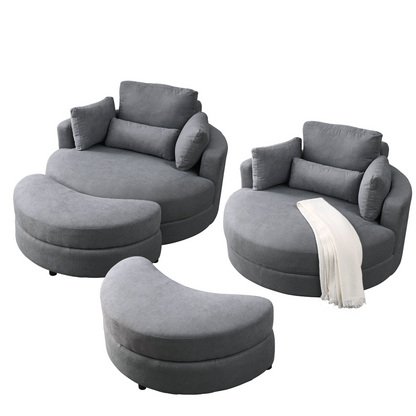 Modern Swivel Chair with Storage Ottoman – Wide Seat, Soft Fabric, 350 lbs