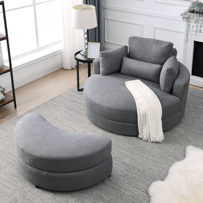 Modern Swivel Chair with Storage Ottoman – Wide Seat, Soft Fabric, 350 lbs