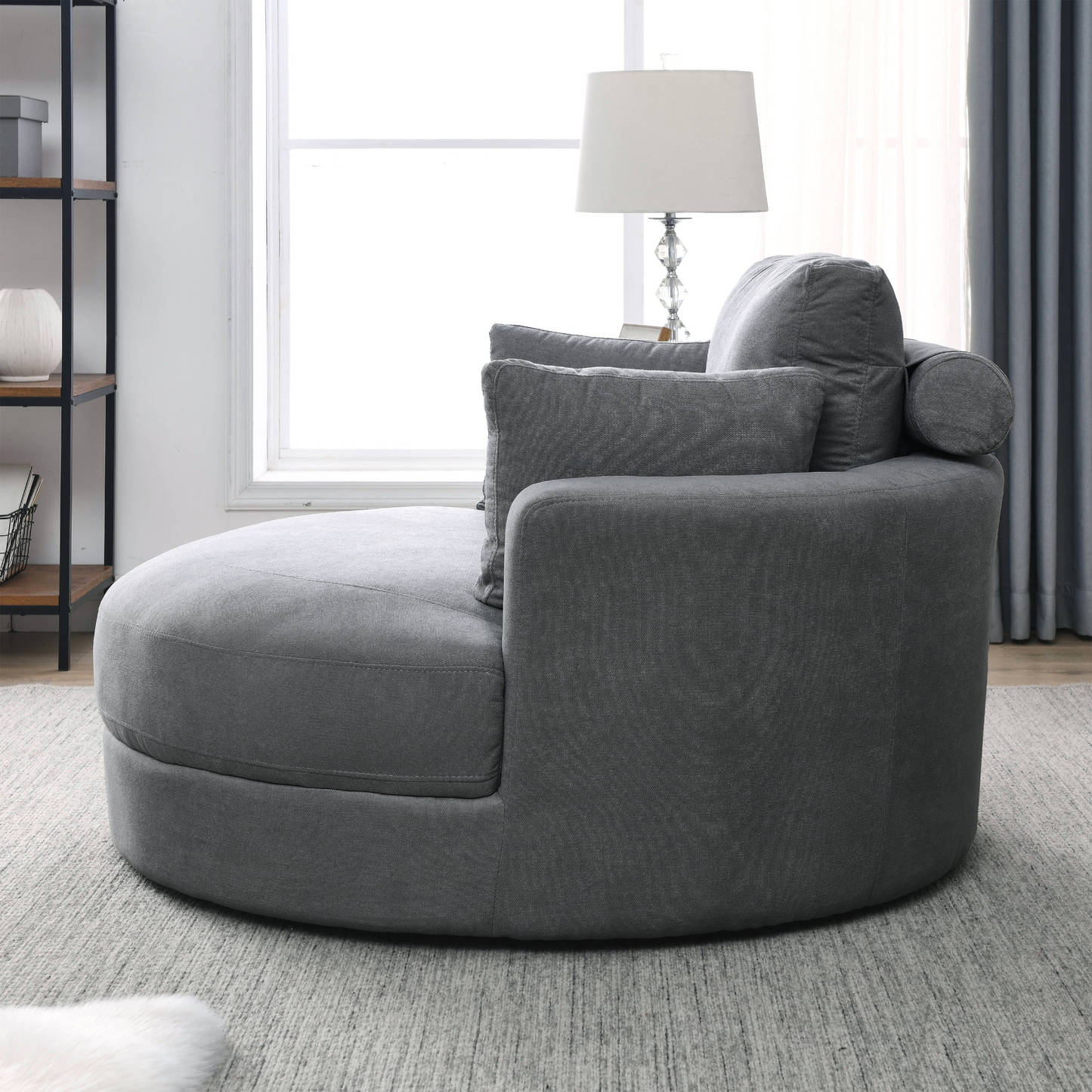 Modern Swivel Chair with Storage Ottoman – Wide Seat, Soft Fabric, 350 lbs