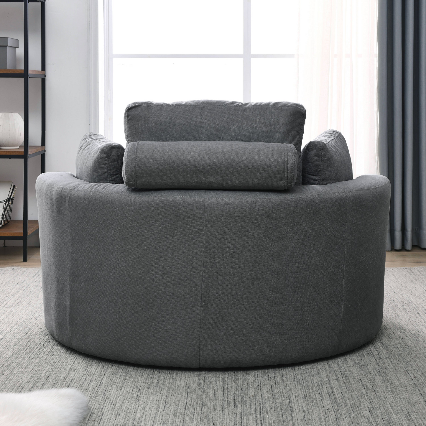 Modern Swivel Chair with Storage Ottoman – Wide Seat, Soft Fabric, 350 lbs