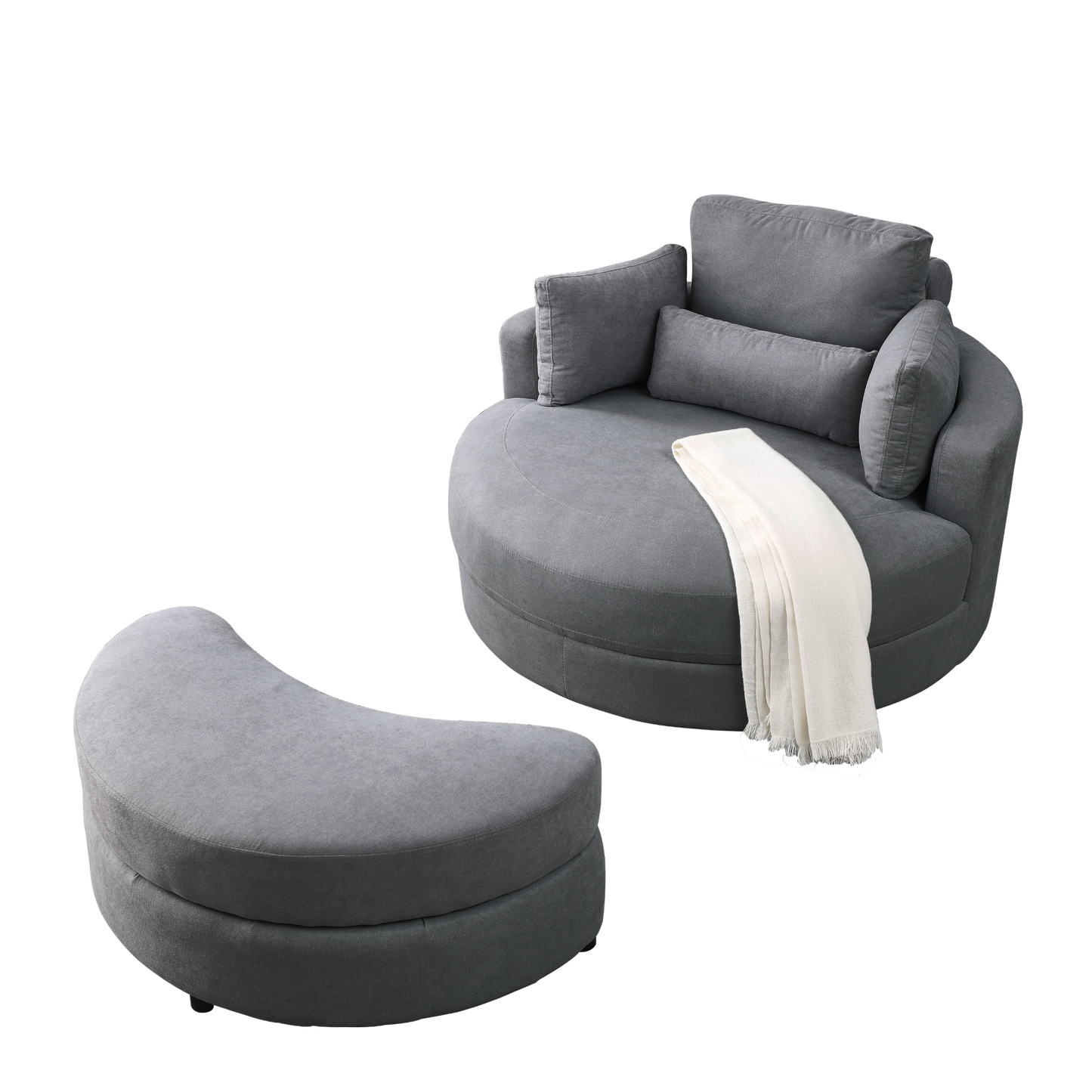 Modern Swivel Chair with Storage Ottoman – Wide Seat, Soft Fabric, 350 lbs