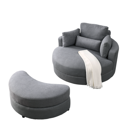 Modern Swivel Chair with Storage Ottoman – Wide Seat, Soft Fabric, 350 lbs