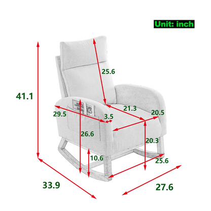 27.6"W Modern Accent High Backrest Living Room Lounge Arm Rocking Chair, Two Side Pocket