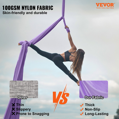 VEVOR 4.4-Yard Aerial Yoga Hammock Kit - Purple, 100gsm Nylon, Full Hardware