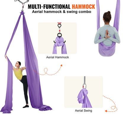 VEVOR 4.4-Yard Aerial Yoga Hammock Kit - Purple, 100gsm Nylon, Full Hardware