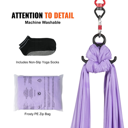 VEVOR 4.4-Yard Aerial Yoga Hammock Kit - Purple, 100gsm Nylon, Full Hardware