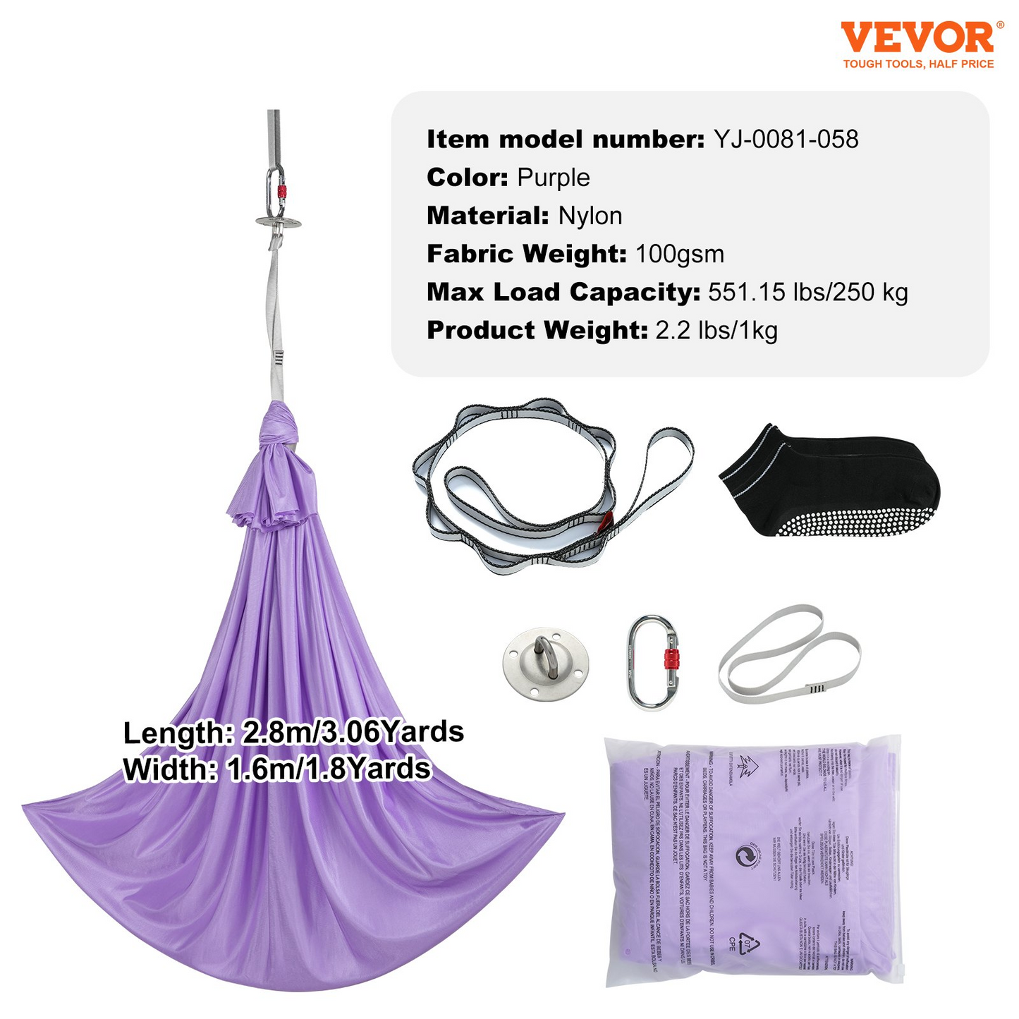 VEVOR Sensory Swing for Kids, 3.1 Yards, Therapy Swing for Children with Special Needs, Cuddle Swing Indoor Outdoor Hammock for Child & Adult with Autism, ADHD, Aspergers, Sensory Integration, Purple