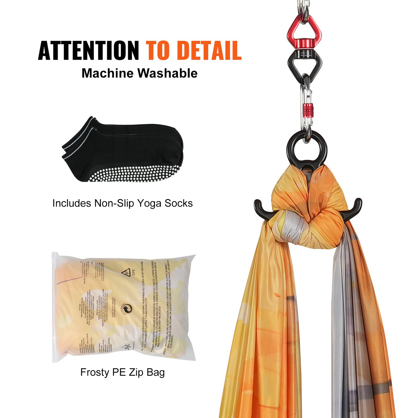 VEVOR Aerial Yoga Hammock & Swing, 5.5 Yards, Aerial Yoga Starter Kit with 100gsm Nylon Fabric, Full Rigging Hardware & Easy Set-up Guide, Antigravity Flying for All Levels Fitness Bodybuilding, Gold