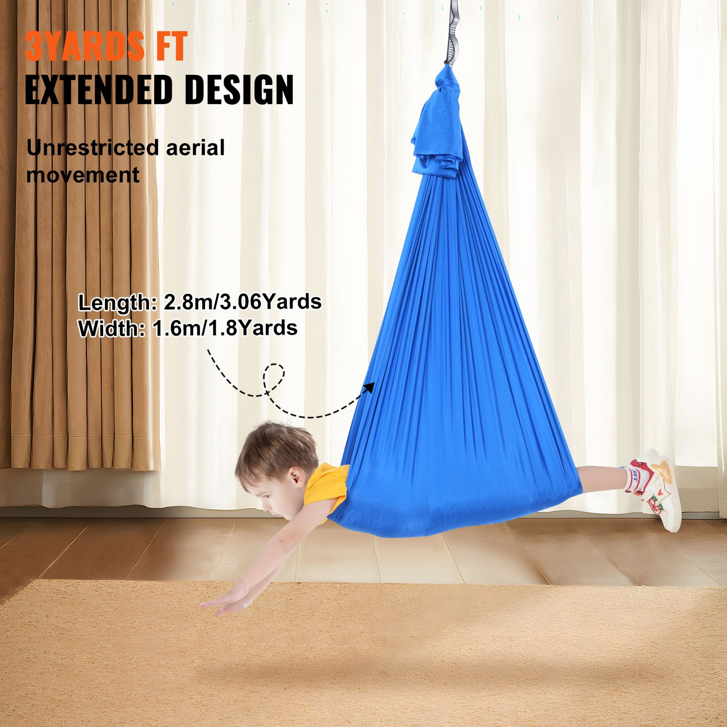 VEVOR Sensory Therapy Swing for Kids - 3.1 Yards Indoor/Outdoor Hammock, Blue